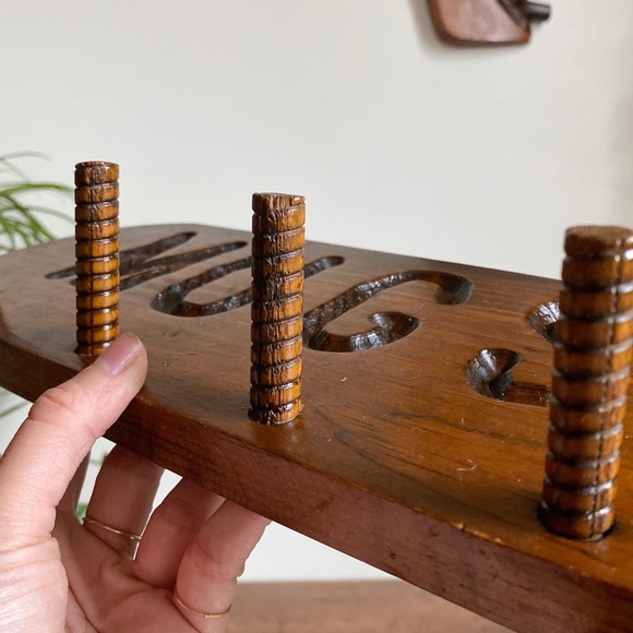 Vintage Wooden Coffee Mug Peg Rack Wall Hooks Kitchen Storage MCM - Picture 2 of 7
